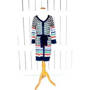 Vintage 90s chevron belted knit cardigan sweater